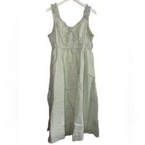 NEW Old Navy Maternity Dress L Milkmaid Midi Length Cottagecore Green Stripe